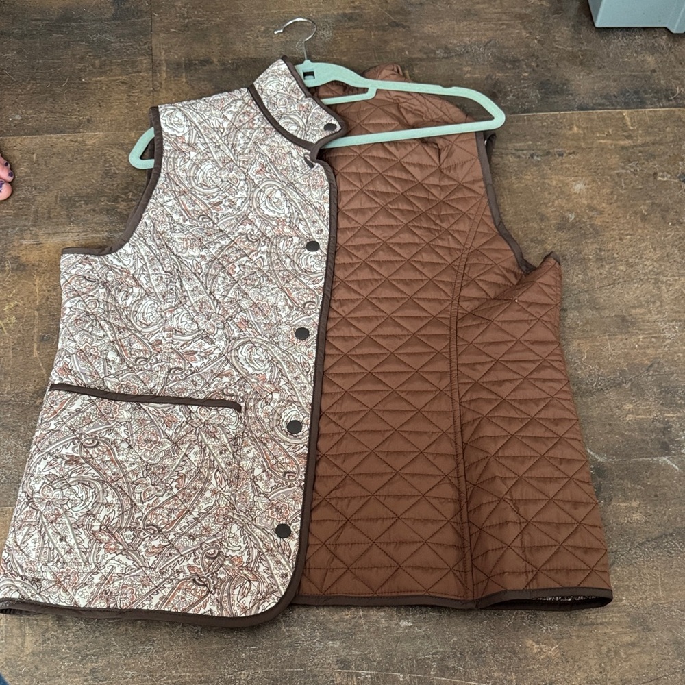 Lands End Brown and Cream Reversible Vest